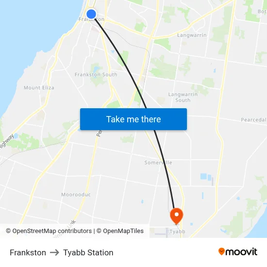 Frankston to Tyabb Station map