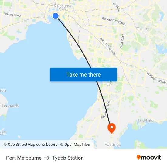 Port Melbourne to Tyabb Station map