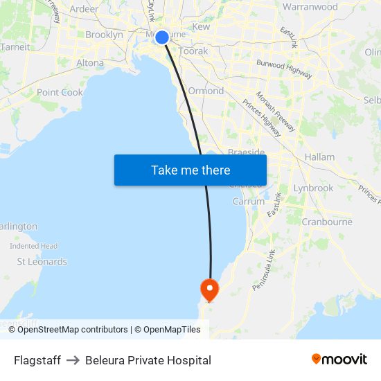 Flagstaff to Beleura Private Hospital map