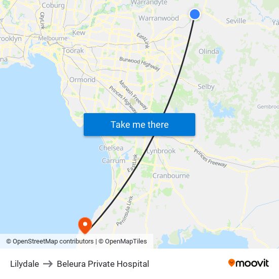 Lilydale to Beleura Private Hospital map