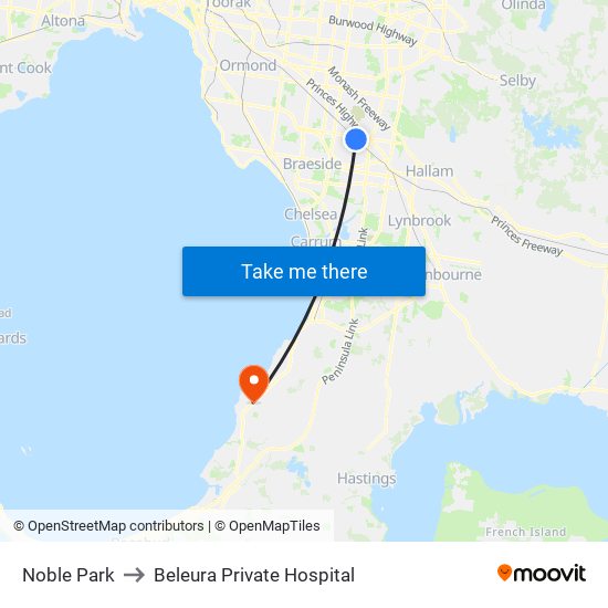 Noble Park to Beleura Private Hospital map