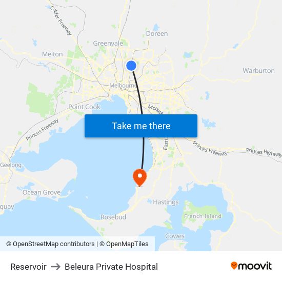 Reservoir to Beleura Private Hospital map