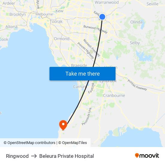 Ringwood to Beleura Private Hospital map