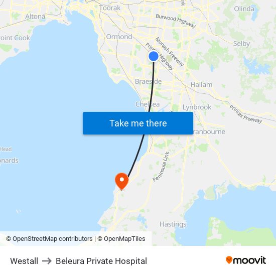 Westall to Beleura Private Hospital map