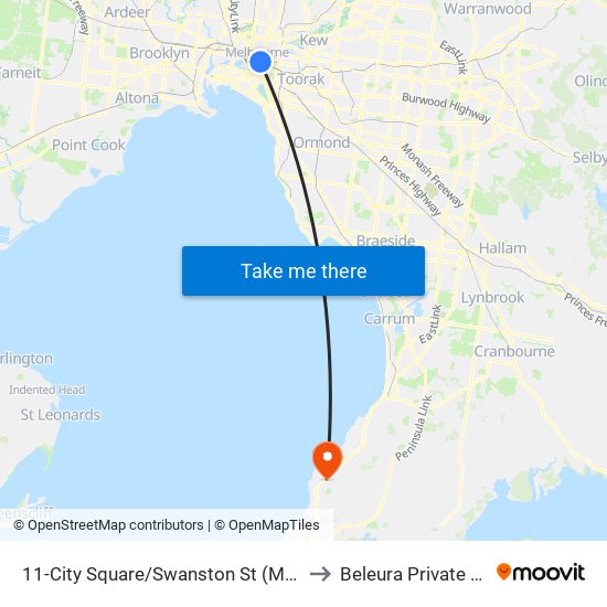 11-City Square/Swanston St (Melbourne City) to Beleura Private Hospital map