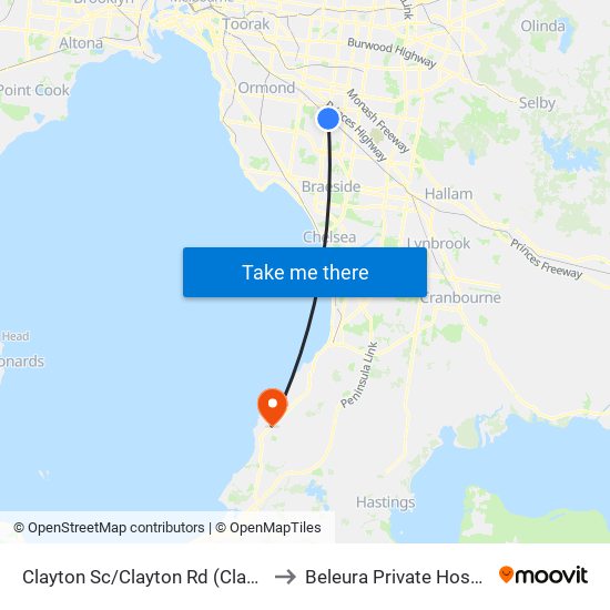 Clayton Sc/Clayton Rd (Clayton) to Beleura Private Hospital map