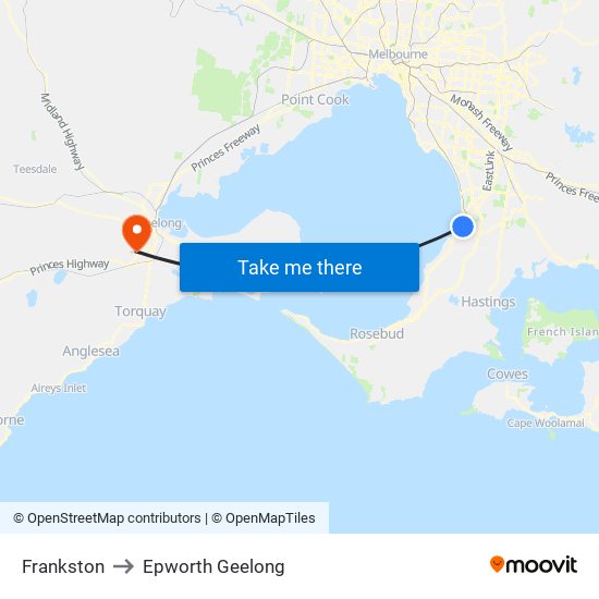 Frankston to Epworth Geelong map