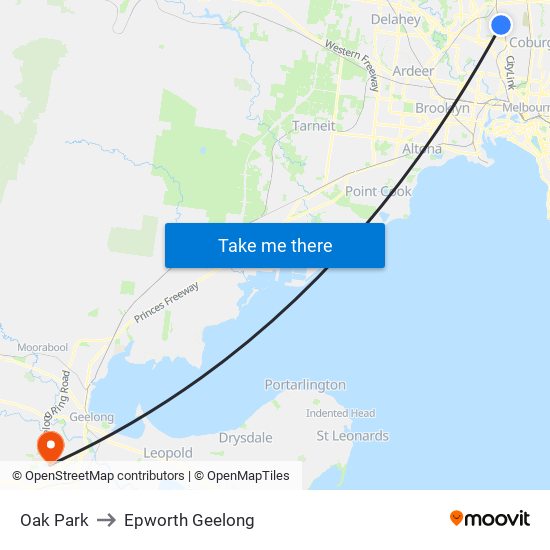 Oak Park to Epworth Geelong map