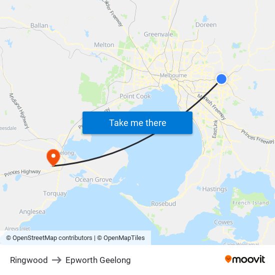 Ringwood to Epworth Geelong map