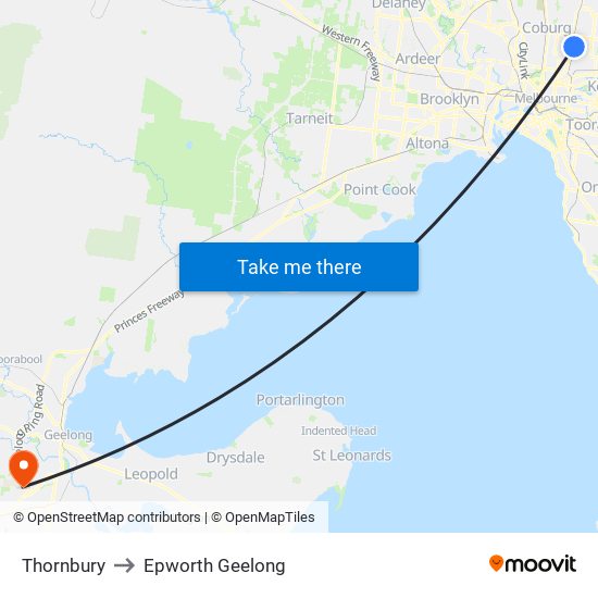 Thornbury to Epworth Geelong map