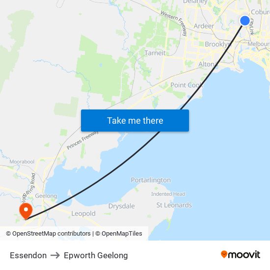 Essendon to Epworth Geelong map