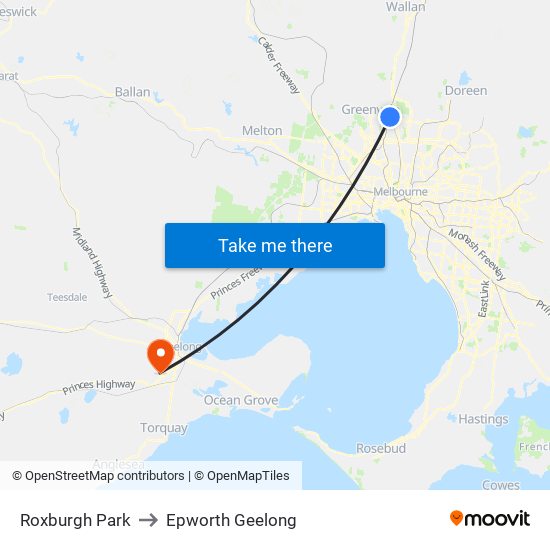 Roxburgh Park to Epworth Geelong map