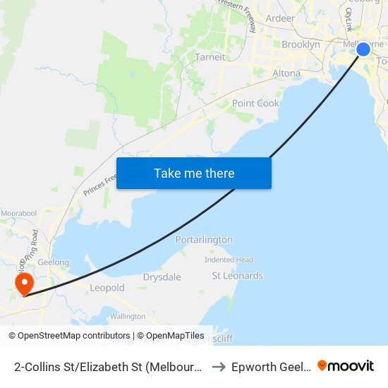 2-Collins St/Elizabeth St (Melbourne City) to Epworth Geelong map