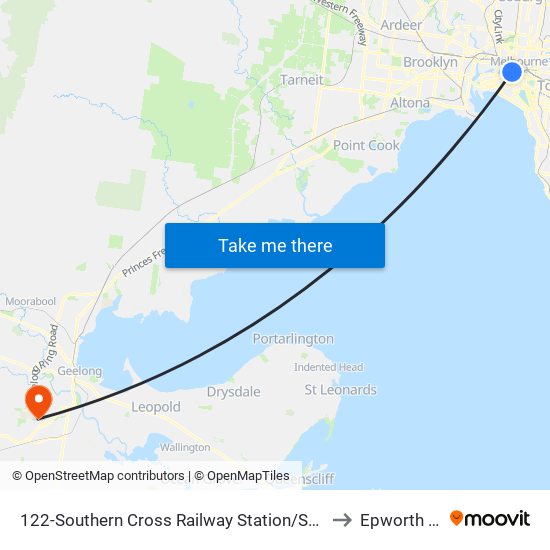 122-Southern Cross Railway Station/Spencer St (Melbourne City) to Epworth Geelong map