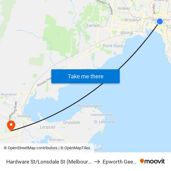 Hardware St/Lonsdale St (Melbourne City) to Epworth Geelong map