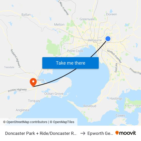 Doncaster Park + Ride/Doncaster Rd (Doncaster) to Epworth Geelong map