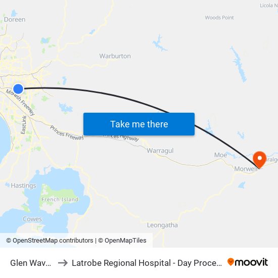 Glen Waverley to Latrobe Regional Hospital - Day Procedures Unit map