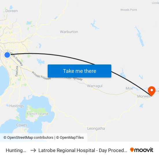 Huntingdale to Latrobe Regional Hospital - Day Procedures Unit map