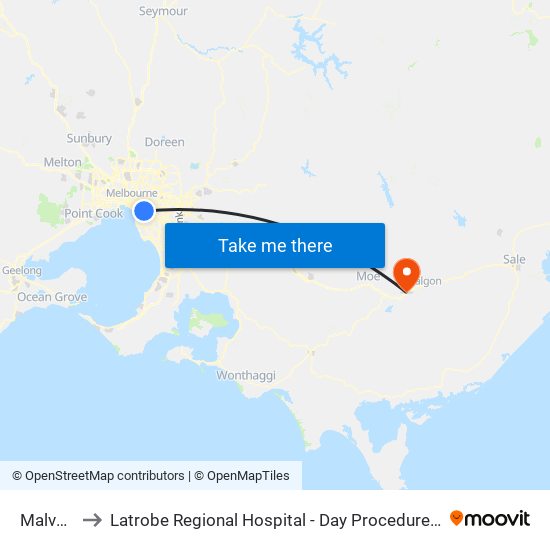 Malvern to Latrobe Regional Hospital - Day Procedures Unit map