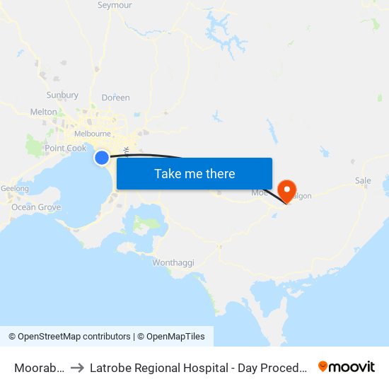 Moorabbin to Latrobe Regional Hospital - Day Procedures Unit map