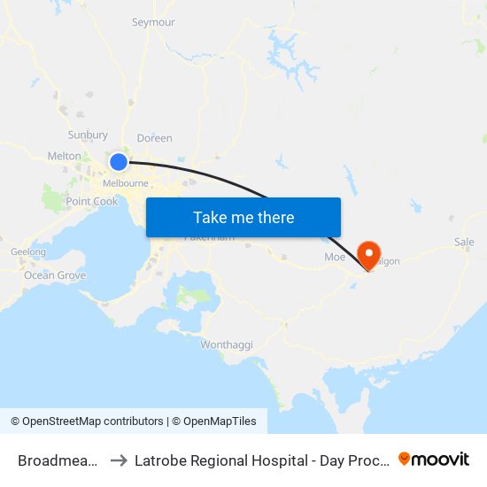 Broadmeadows to Latrobe Regional Hospital - Day Procedures Unit map