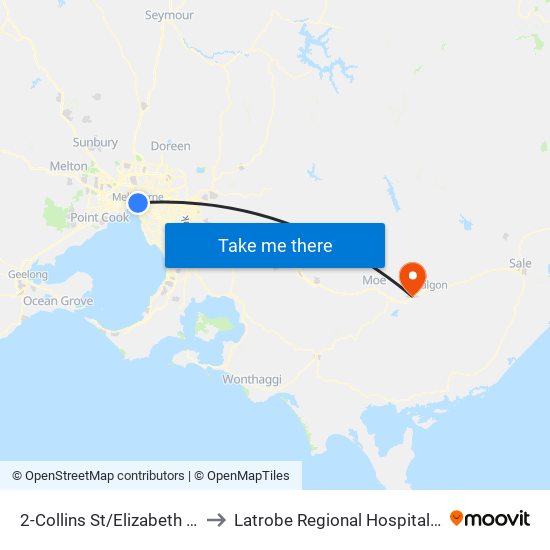 2-Collins St/Elizabeth St (Melbourne City) to Latrobe Regional Hospital - Day Procedures Unit map