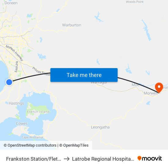 Frankston Station/Fletcher Rd (Frankston) to Latrobe Regional Hospital - Day Procedures Unit map