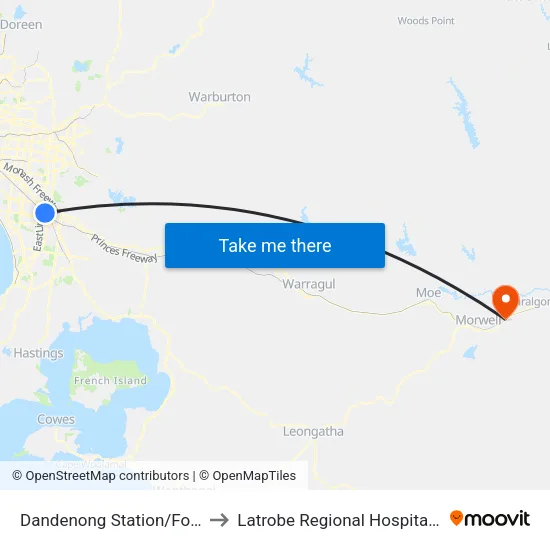 Dandenong Station/Foster St to Latrobe Regional Hospital - Day Procedures Unit map