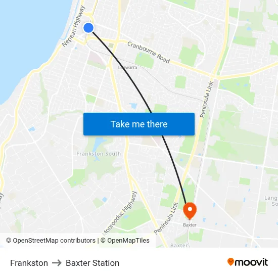 Frankston to Baxter Station map