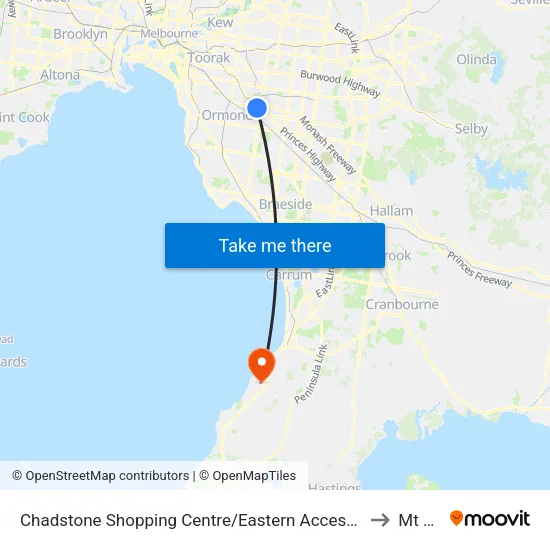 Chadstone Shopping Centre/Eastern Access Rd to Mt Eliza map