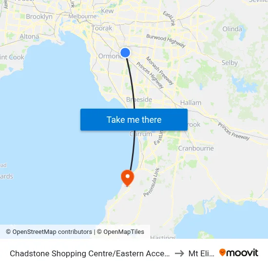 Chadstone Shopping Centre/Eastern Access Rd to Mt Eliza map