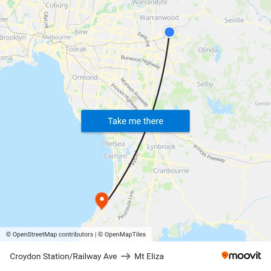 Croydon Station/Railway Ave to Mt Eliza map