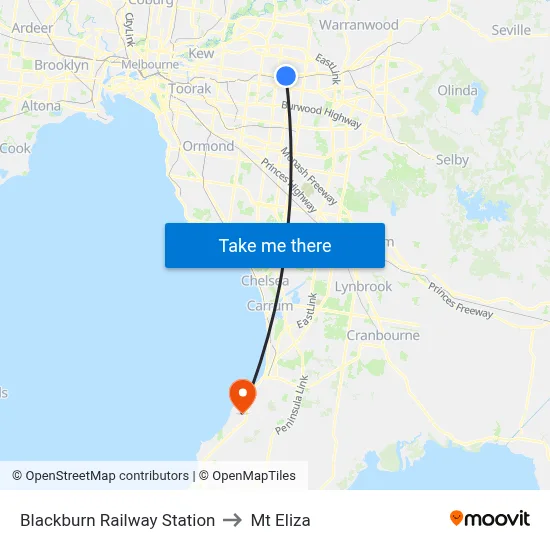 Blackburn Railway Station to Mt Eliza map
