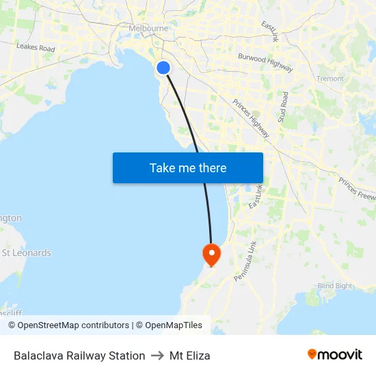 Balaclava Railway Station to Mt Eliza map