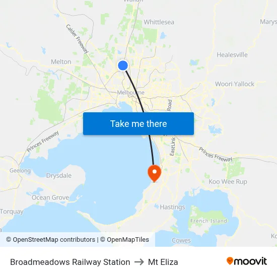 Broadmeadows Railway Station to Mt Eliza map