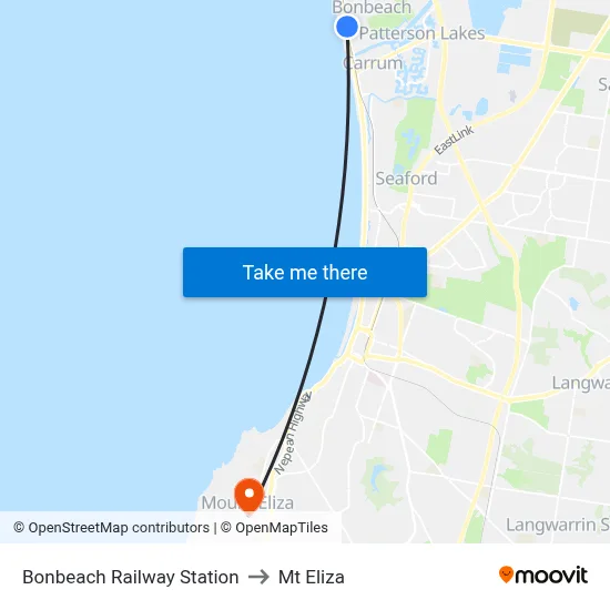 Bonbeach Railway Station to Mt Eliza map
