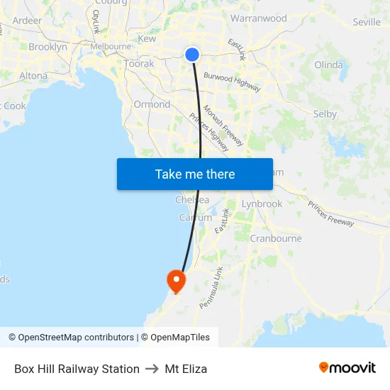 Box Hill Railway Station to Mt Eliza map
