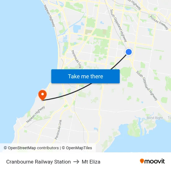 Cranbourne Railway Station to Mt Eliza map