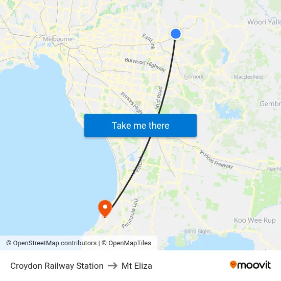 Croydon Railway Station to Mt Eliza map