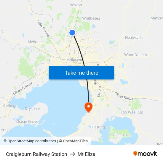Craigieburn Railway Station to Mt Eliza map