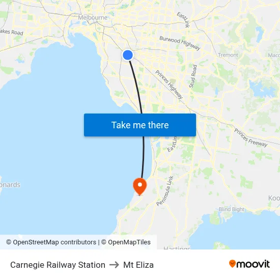 Carnegie Railway Station to Mt Eliza map