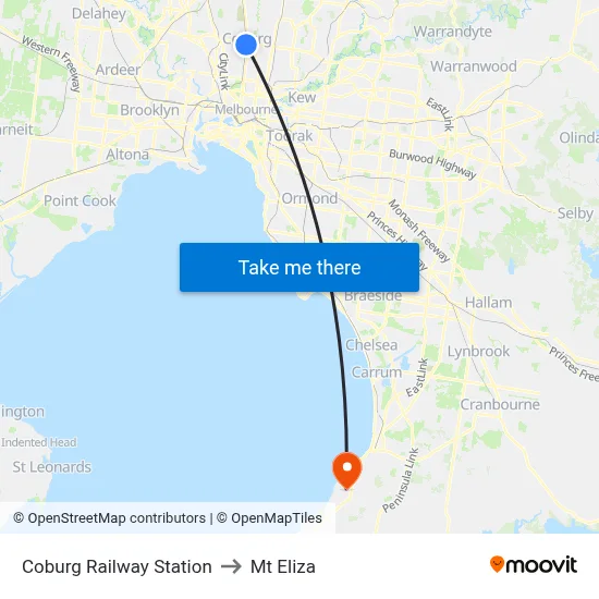Coburg Railway Station to Mt Eliza map