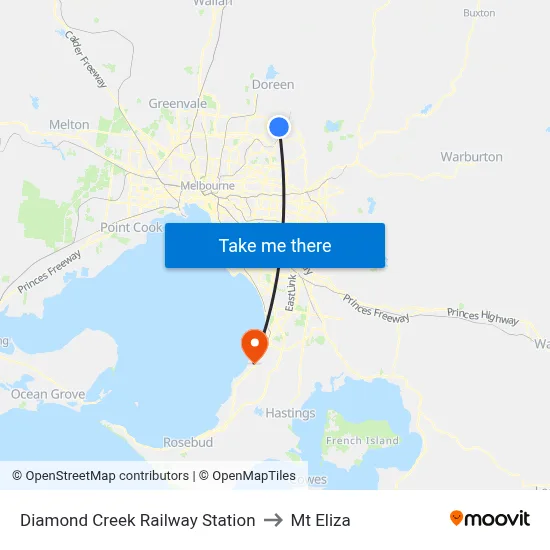 Diamond Creek Railway Station to Mt Eliza map