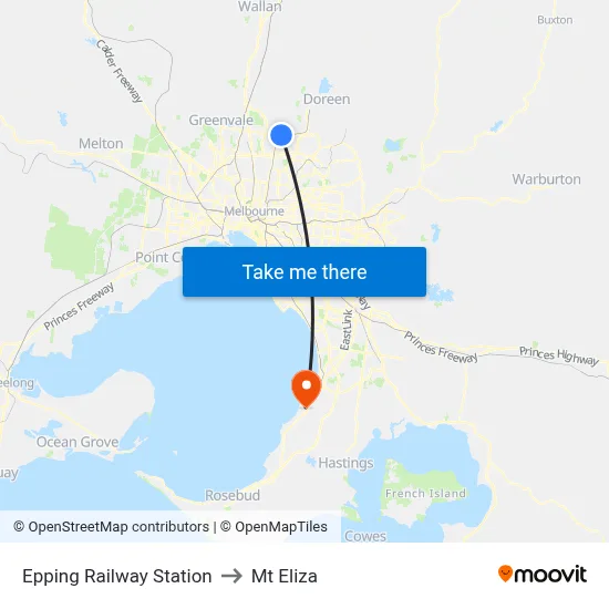 Epping Railway Station to Mt Eliza map