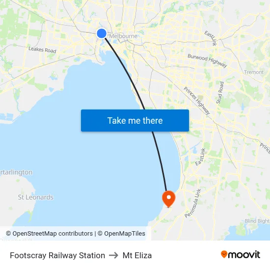 Footscray Railway Station to Mt Eliza map