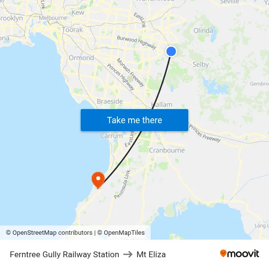 Ferntree Gully Railway Station to Mt Eliza map