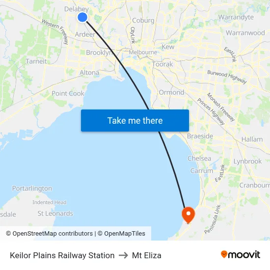 Keilor Plains Railway Station to Mt Eliza map