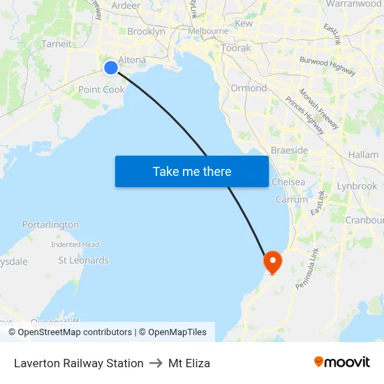 Laverton Railway Station to Mt Eliza map