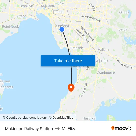 Mckinnon Railway Station to Mt Eliza map