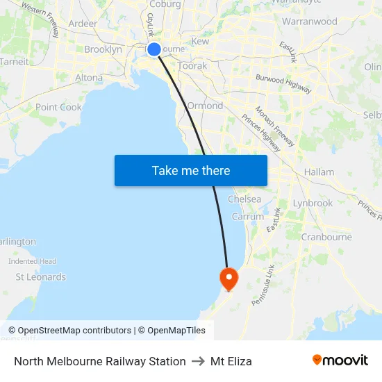 North Melbourne Railway Station to Mt Eliza map